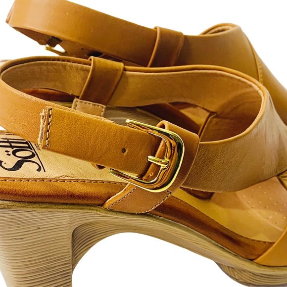 *SOLD* Sofft Womens Size 9.5 Open Toe Slingback Heels Shoes Sandals Tan Leather - Picture 8 of 12